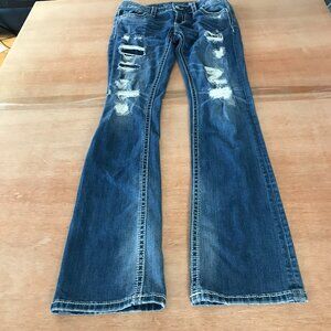 Miss Me Slim Bootcut Jeans Women 26 Blue Mid Rise Zebra Print Distressed Preppy